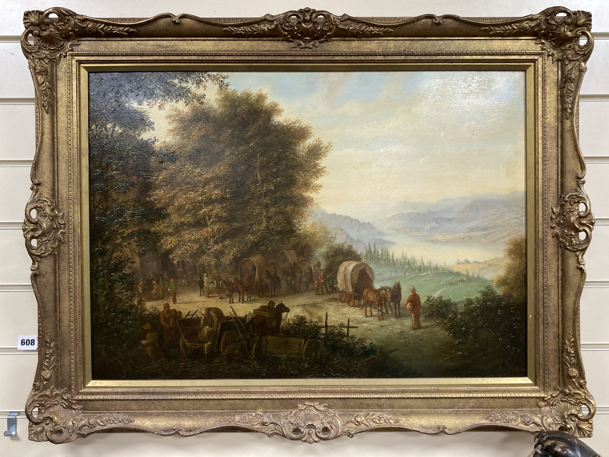 After Theobold Michau (1676-1765), oil on panel, The Meeting Place, 48 x 69cm